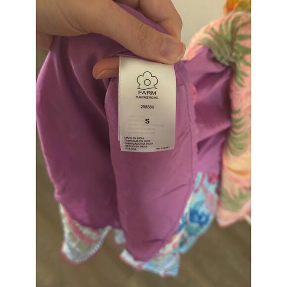 FARM Rio Maxi Dress Pink Orange Tropical Print Ruffled Tiered Spaghetti Strap - Picture 10 of 11